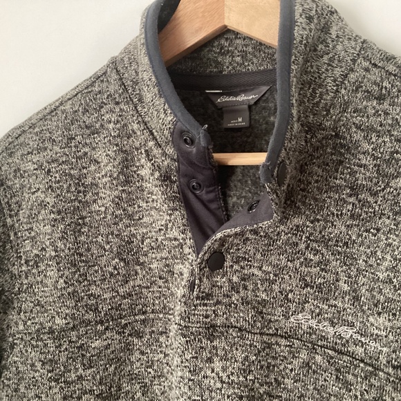 Eddie Bauer Mens Radiator Fleece Pullover 1/4 Snap Front Sweater Charcoal Medium - Picture 4 of 11
